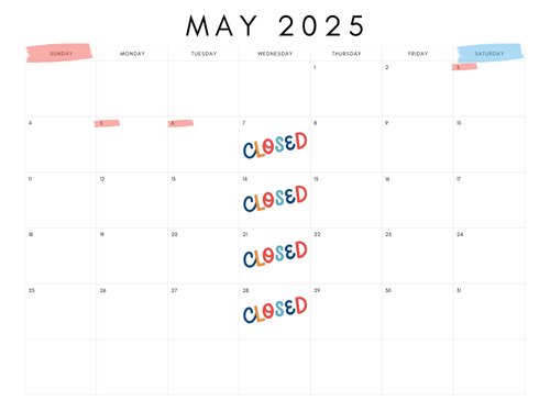 2025年5月の定休日のお知らせ
