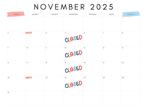 2025年11月の定休日のお知らせ