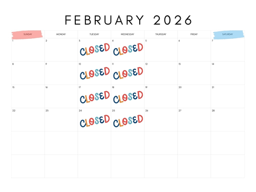 2026年2月の定休日のお知らせ