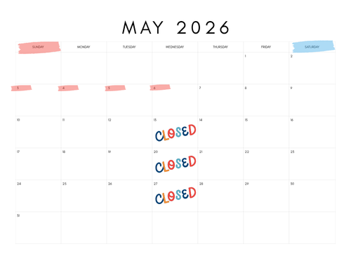 ミナピエノ定休日カレンダー2026年5月