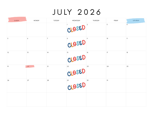 2026年7月の定休日のお知らせ